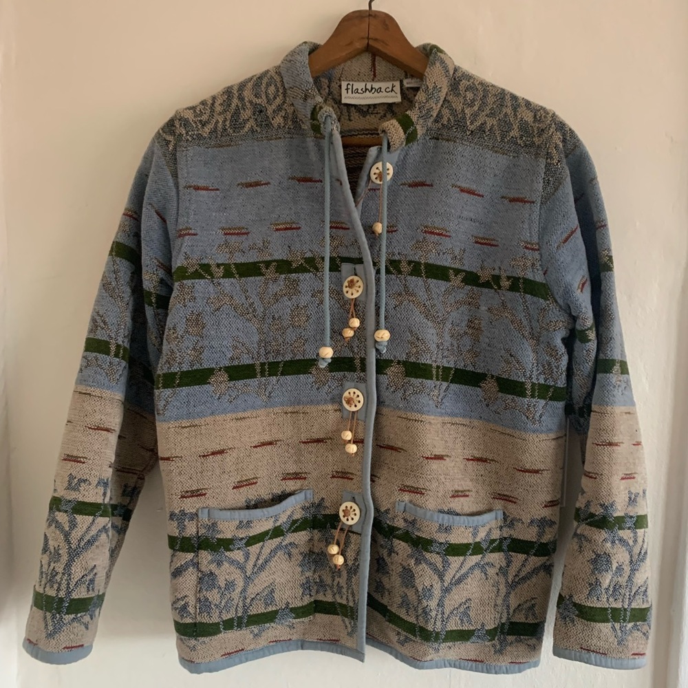 Unique Vintage Woven Button Up Jacket